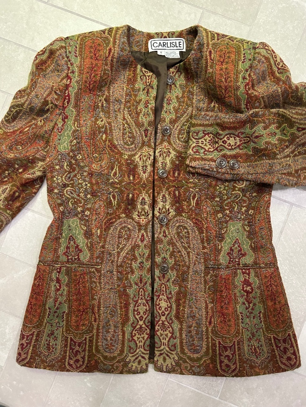 Carlisle Sz 6 jacket blazer EUC Tapestry pattern 100% wool long slv classic